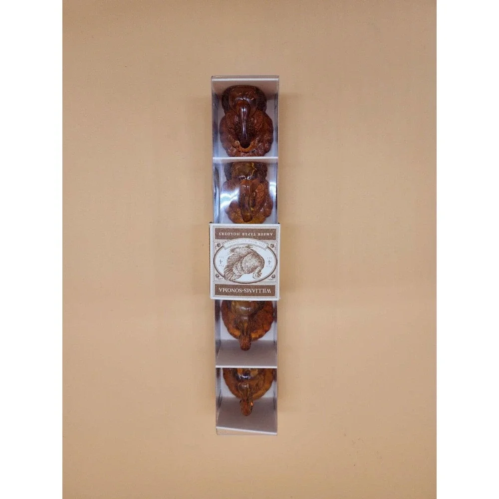 Williams-Sonoma Amber Taper Holders Turkeys Set of 4 10